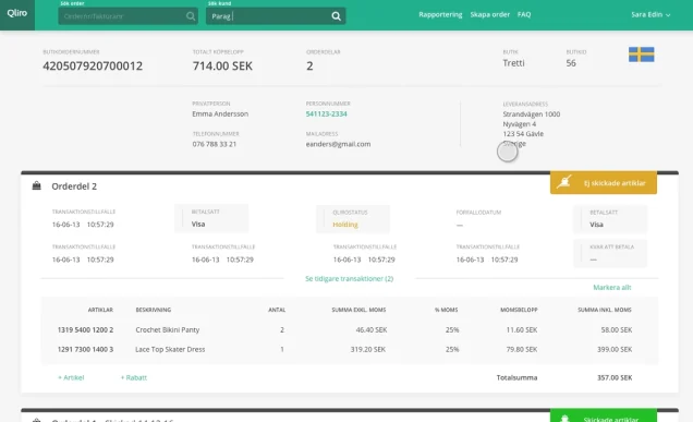 Qliro Financial Services backoffice tool