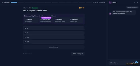 Scaffold 2: an exercise page with help buttons above the answers