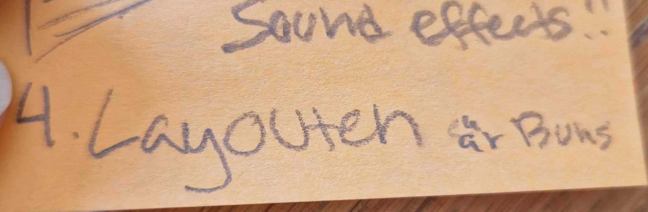 A student's handwritten note asking for sound effects, with the layout ranked fourth